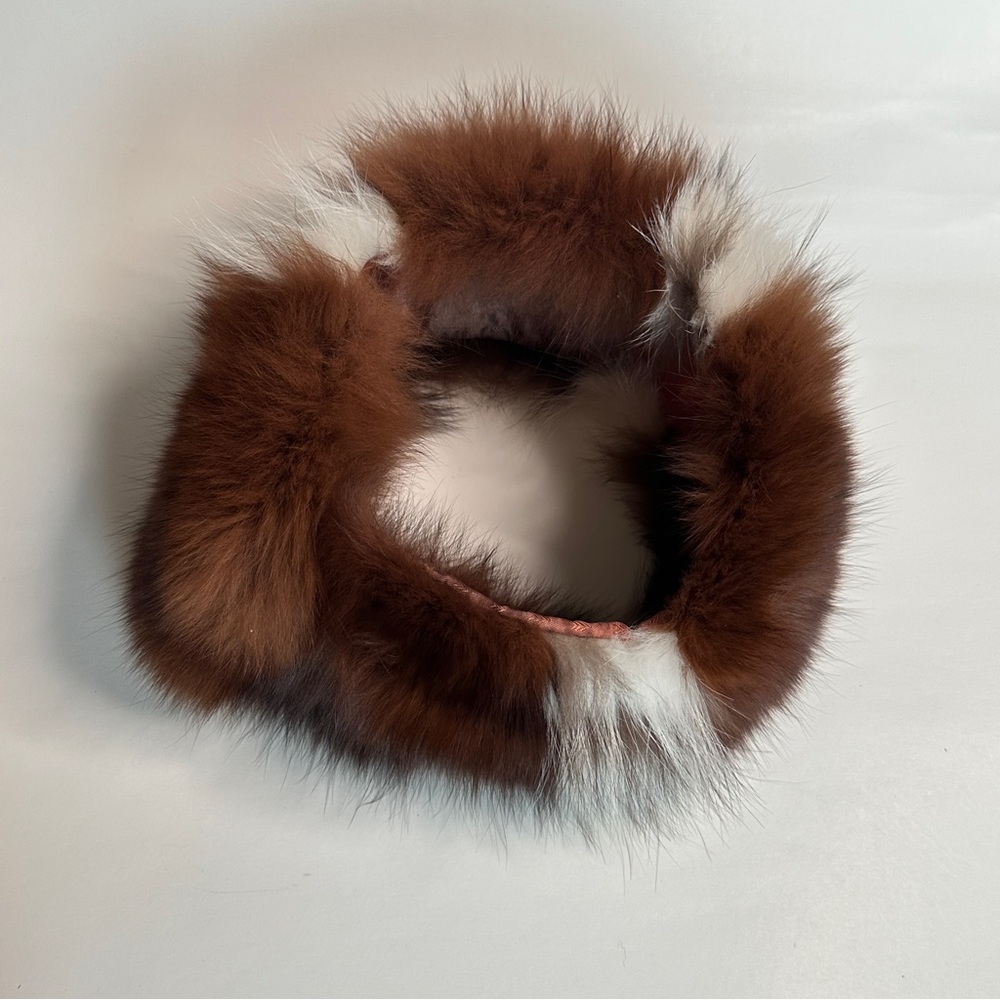 Brown and White Fur Headband